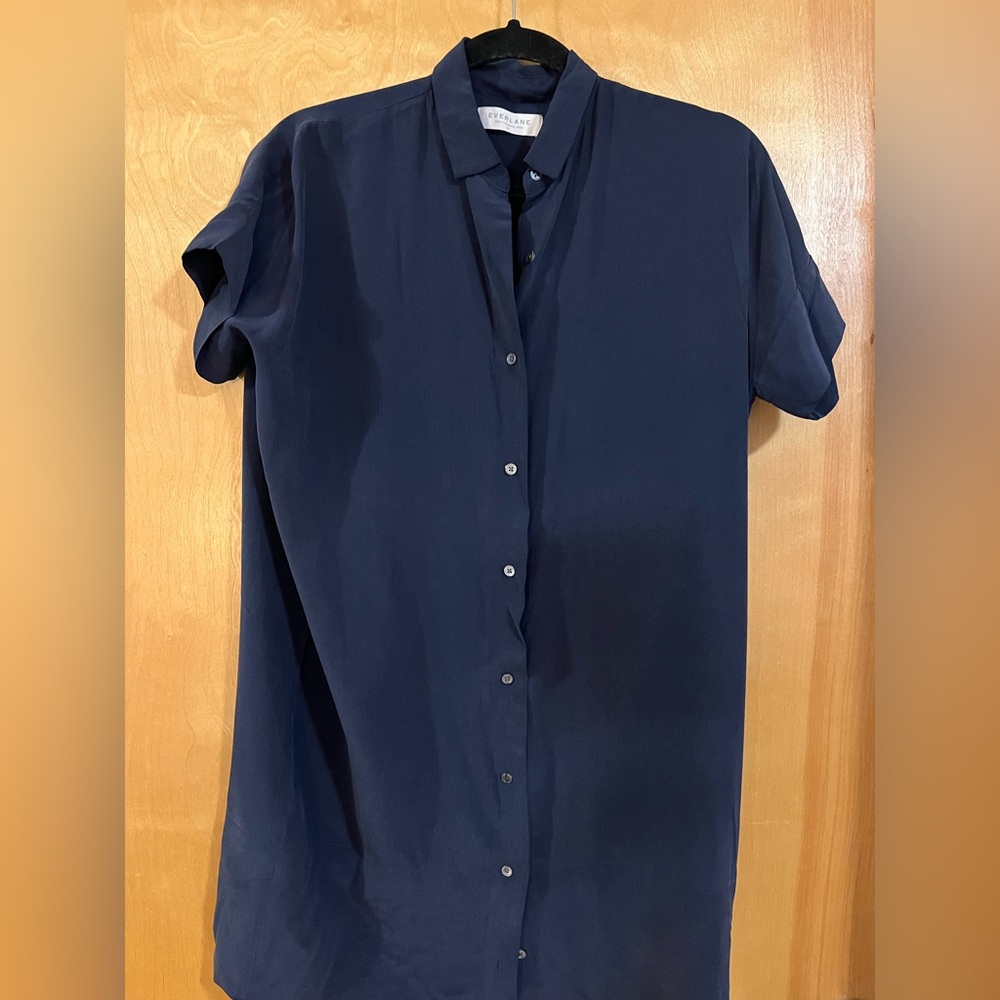 Everlane blue silk mini shirt-dress